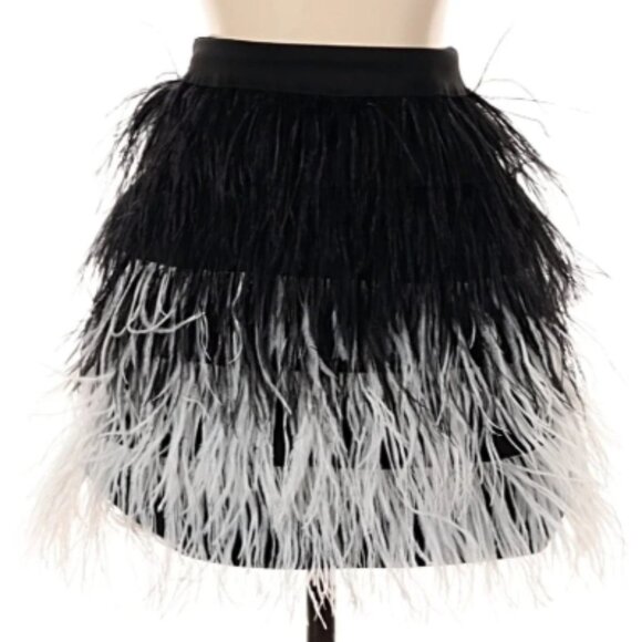 Feather Ombre Mini Skirt Black White Party Statement Skirt Size M - Picture 1 of 4